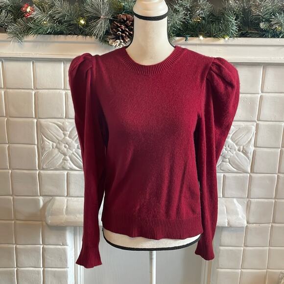 Frame Red Cashmere Sweater Puff Shoulder Size Large - Picture 2 of 6